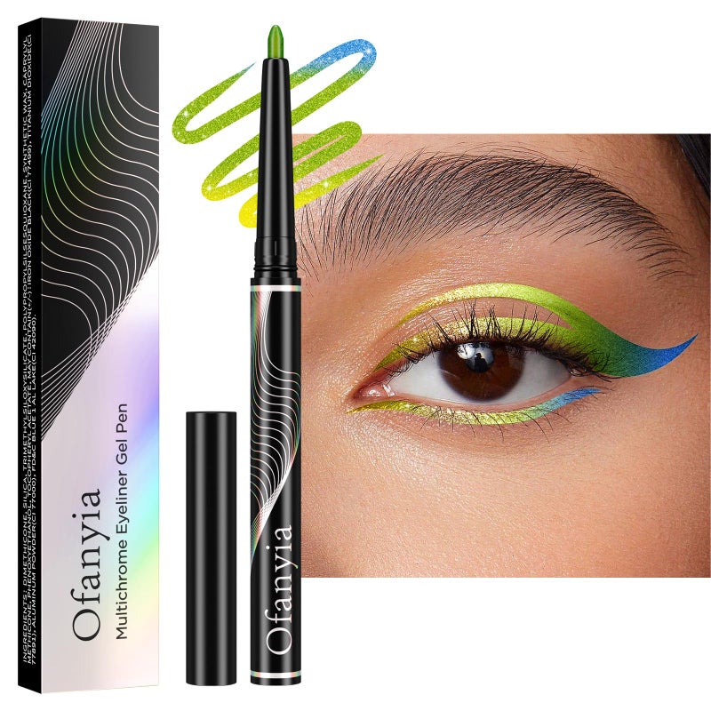 Ofanyia Multichrome Eyeliner Pencil  Metallic Gel Yellow Green Indigo Shifting Colors Waterproof Smudge Proof Easy To Color